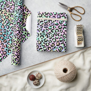 Rainbow Iridescent Gradient and Leopard Spots  Wrapping Paper
