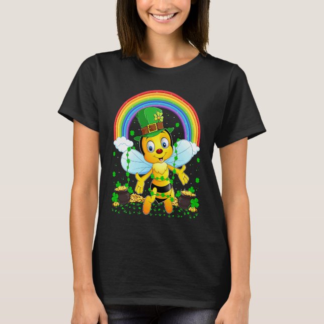 Rainbow Irish Shamrock Bumblebee St Patrick's Day T-Shirt (Front)