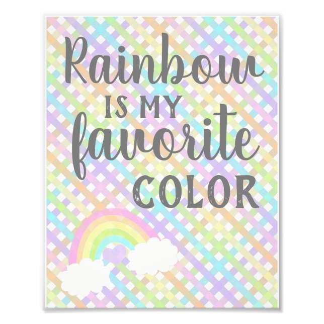 Rainbow Is My Favourite Colour Gingham Plaid 8 x 1 Photo Print (Front)