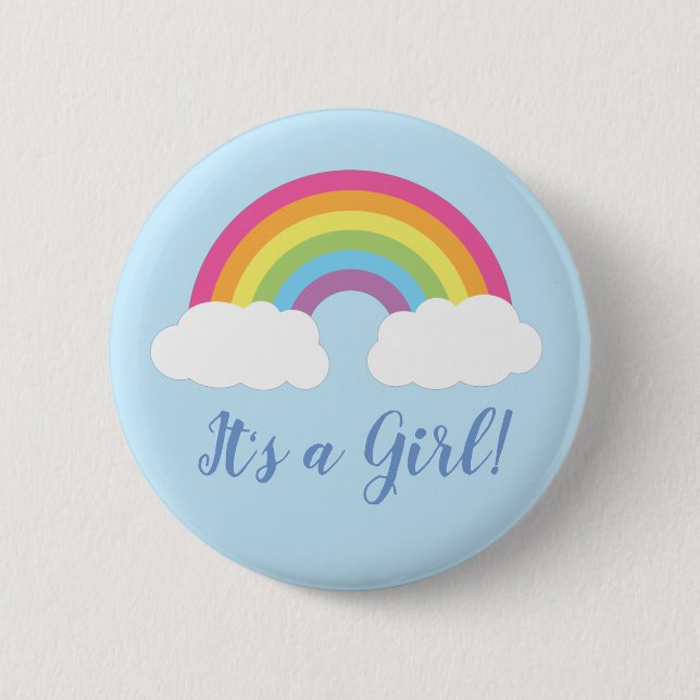 Rainbow It's a Girl Baby Shower Button (Front)