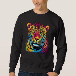 Rainbow Jaguar Big Cat Lover Print Graphic Abstrac Sweatshirt