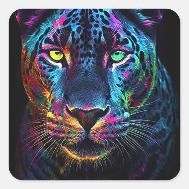 Rainbow Jaguar Square Sticker (Front)