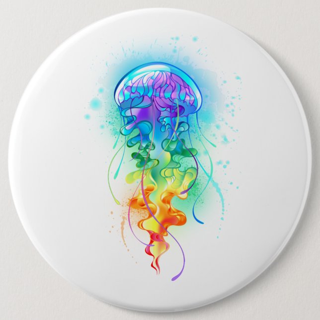 Rainbow jellyfish 6 cm round badge (Front)