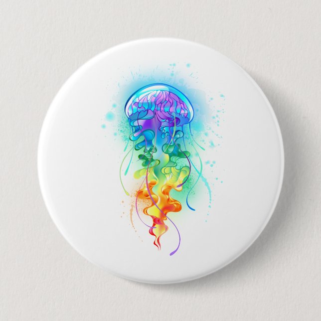 Rainbow jellyfish 7.5 cm round badge (Front)