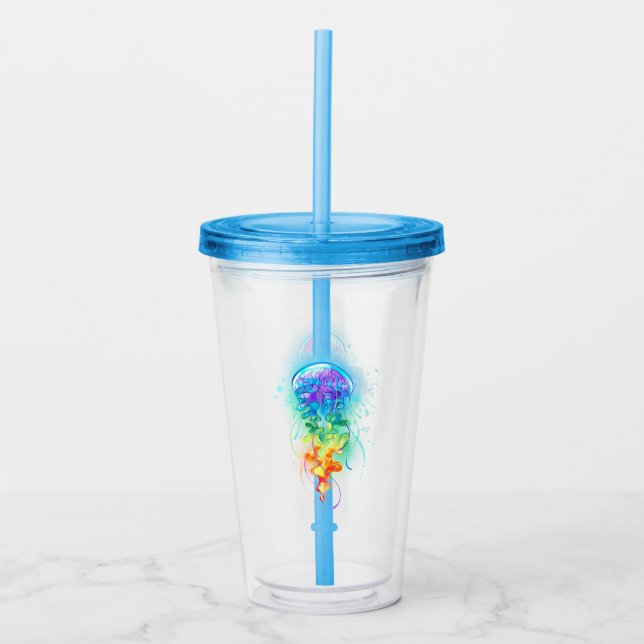 Rainbow jellyfish acrylic tumbler (Front)