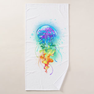 Rainbow jellyfish bath towel