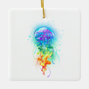 Rainbow jellyfish ceramic ornament