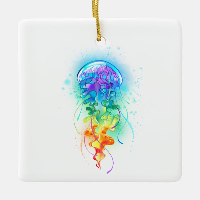 Rainbow jellyfish ceramic ornament (Front)