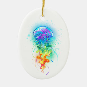 Rainbow jellyfish ceramic tree decoration