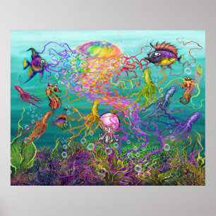 Rainbow Jellyfish Fantasy Poster