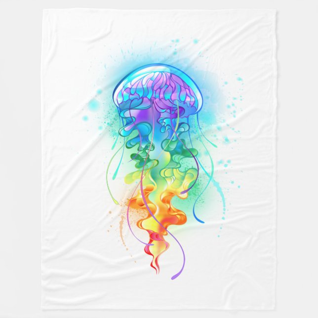 Rainbow jellyfish fleece blanket (Front)