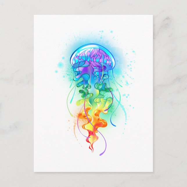 Rainbow jellyfish holiday postcard (Front)