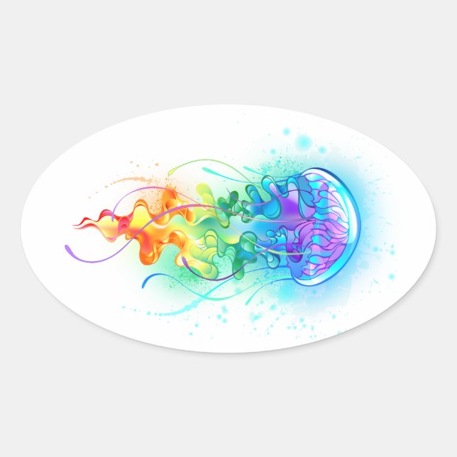 Rainbow jellyfish oval sticker (Front)