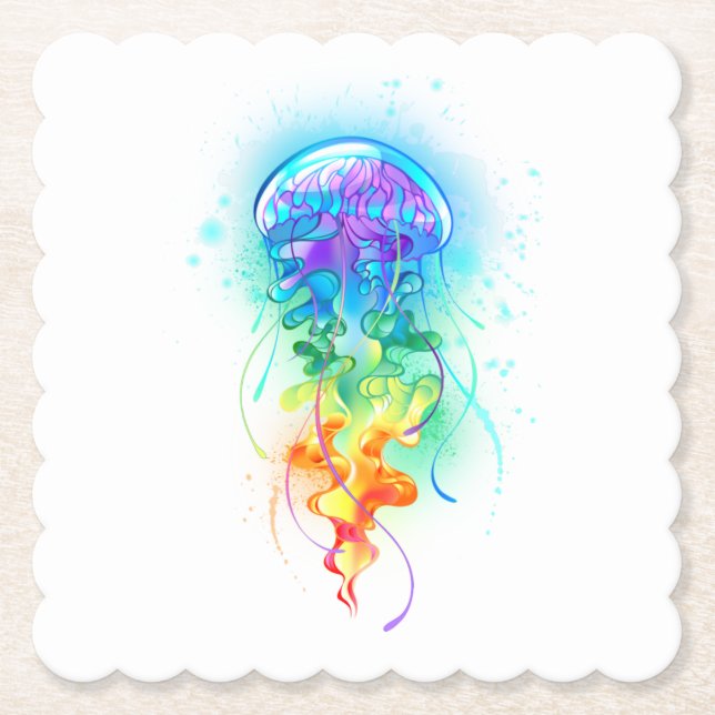 Rainbow jellyfish paper coaster (Front)
