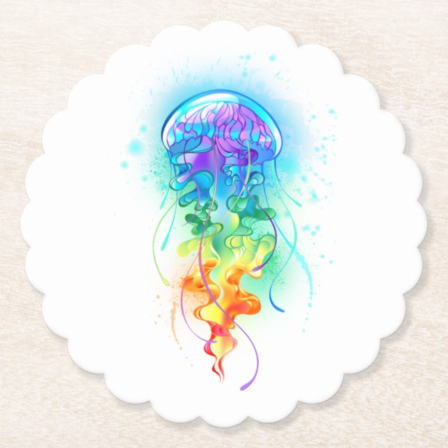 Rainbow jellyfish paper coaster (Front)