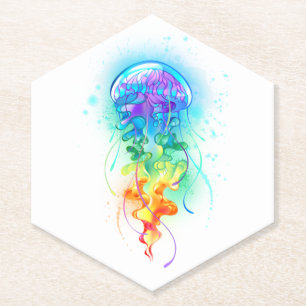 Rainbow jellyfish paper coaster