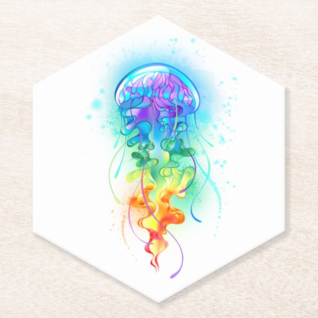 Rainbow jellyfish paper coaster (Front)
