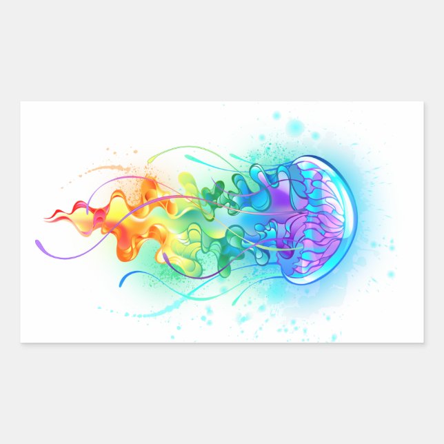 Rainbow jellyfish rectangular sticker (Front)