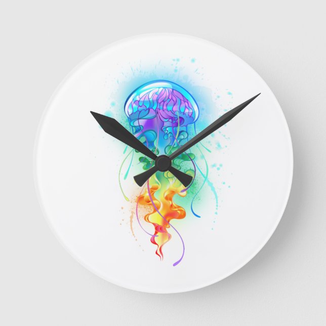 Rainbow jellyfish round clock (Front)