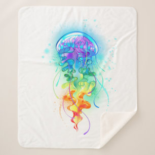 Rainbow jellyfish sherpa blanket