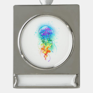 Rainbow jellyfish silver plated banner ornament