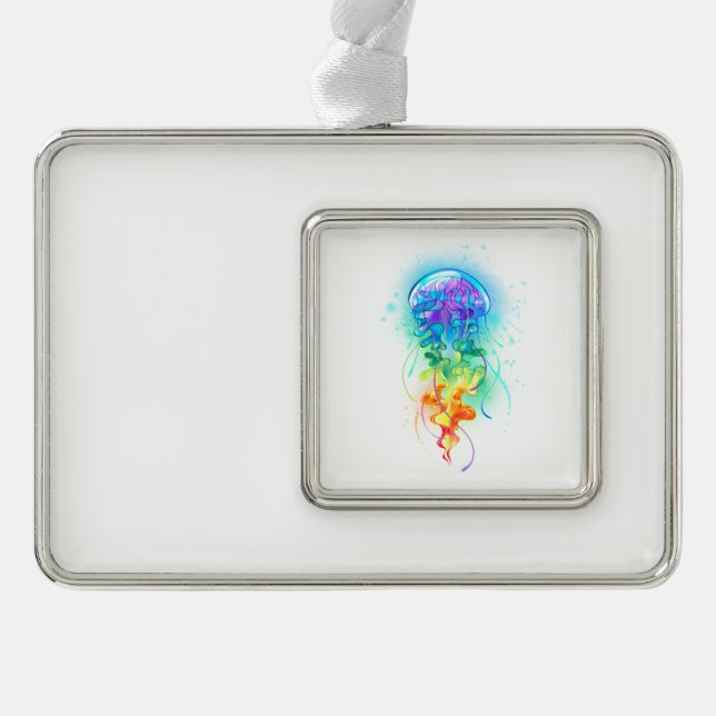 Rainbow jellyfish silver plated framed ornament (Front)