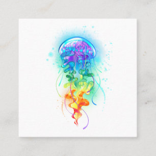 Rainbow jellyfish square business card