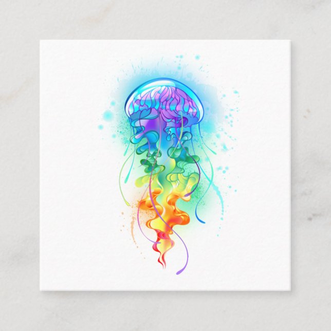 Rainbow jellyfish square business card (Front)