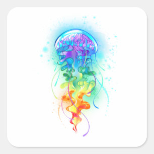 Rainbow jellyfish square sticker