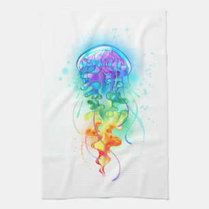 Rainbow jellyfish tea towel