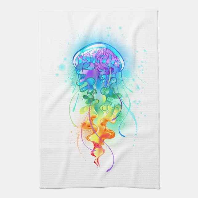 Rainbow jellyfish tea towel (Vertical)