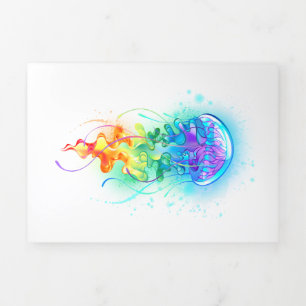 Rainbow jellyfish Tri-Fold holiday card