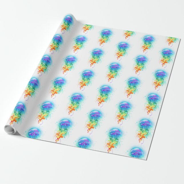 Rainbow jellyfish wrapping paper (Unrolled)