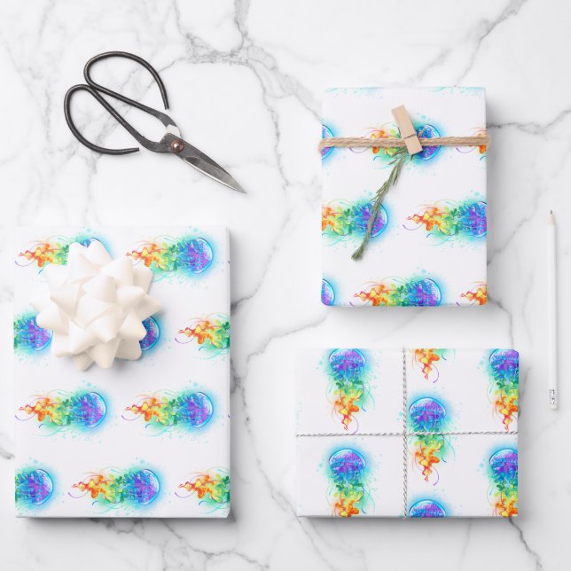 Rainbow jellyfish wrapping paper sheet (Front)