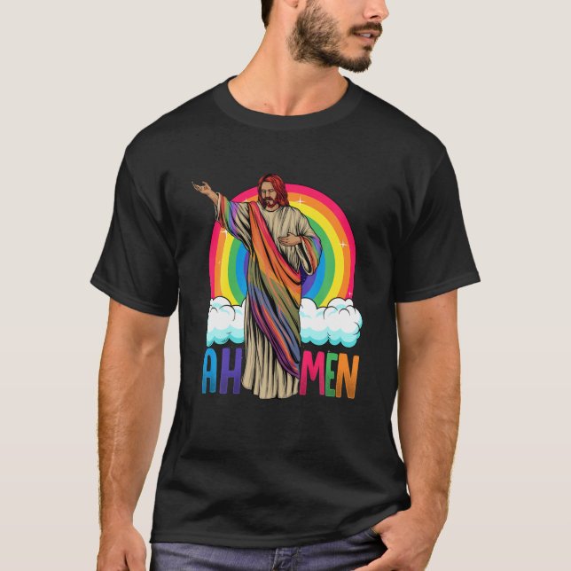 Rainbow Jesus Ah Men T-Shirt (Front)