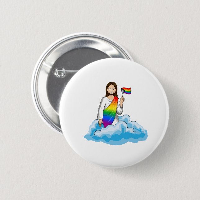 Rainbow Jesus Progress Flag 6 Cm Round Badge (Front & Back)