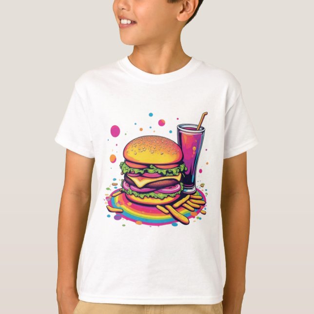 Rainbow Junk Food Hamburguer and Fries T-Shirt (Front)