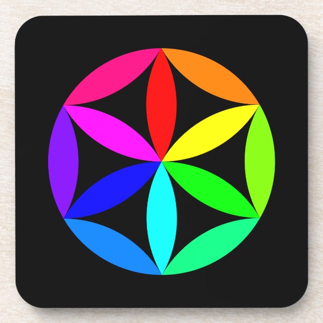 Rainbow Kaleidoscope Hard Plastic Coaster (Front)