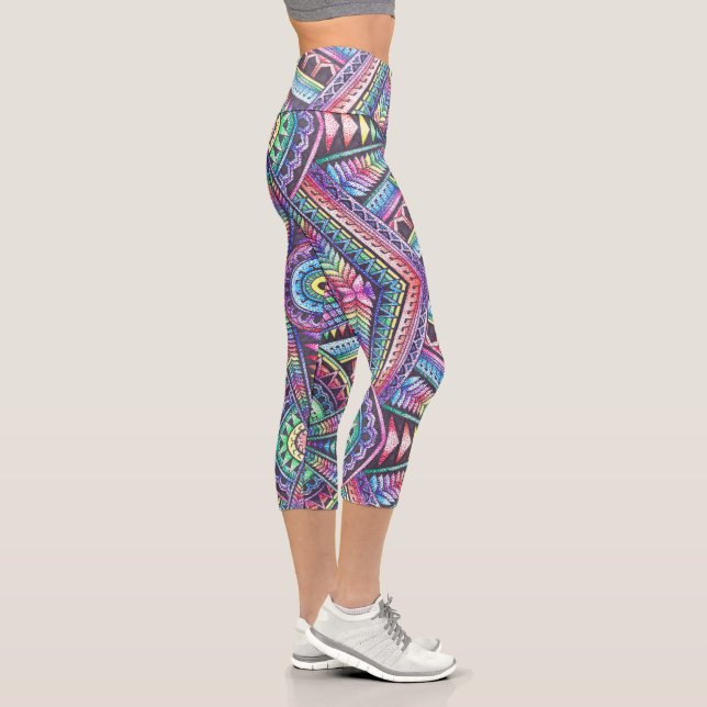Rainbow Kaleidoscope Mandala Art Abstract Pattern  Capri Leggings (Right)