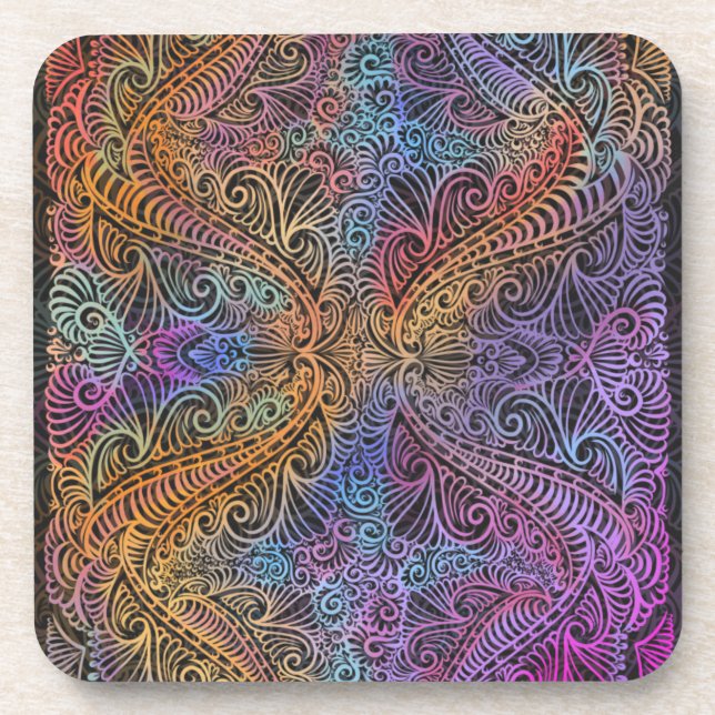 Rainbow Kaleidoscope Mandala Coaster (Front)