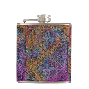 Rainbow Kaleidoscope Mandala Hip Flask