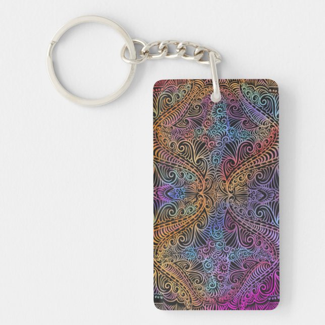 Rainbow Kaleidoscope Mandala Key Ring (Front)