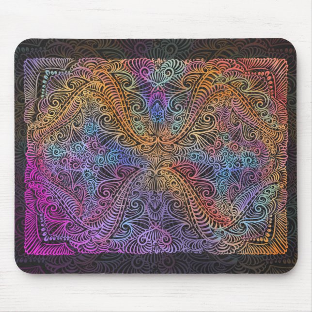 Rainbow Kaleidoscope Mandala Mouse Pad (Front)