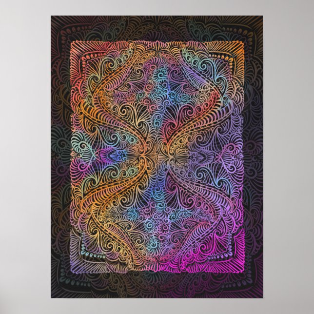 Rainbow Kaleidoscope Mandala Poster (Front)