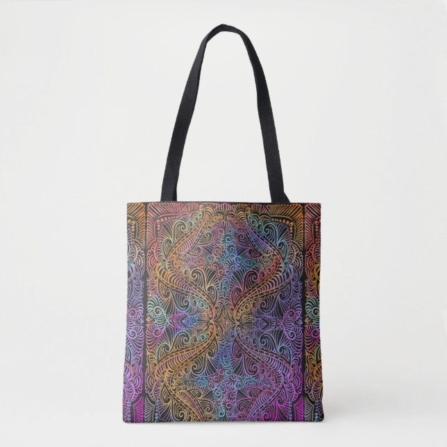 Rainbow Kaleidoscope Mandala Tote Bag (Front)