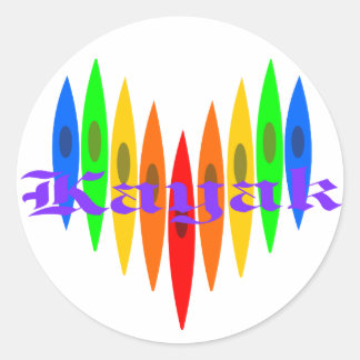 Rainbow Kayak Heart Classic Round Sticker