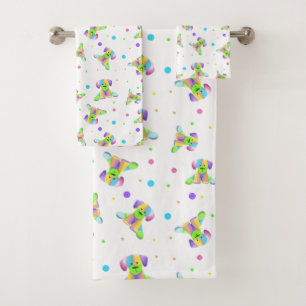 rainbow kids dog puppy polka dot bright fun colour bath towel set