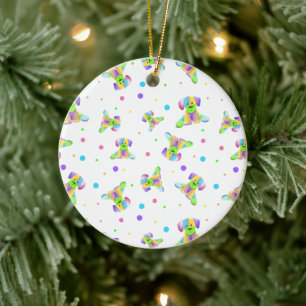 rainbow kids dog puppy polka dot bright fun colour ceramic tree decoration