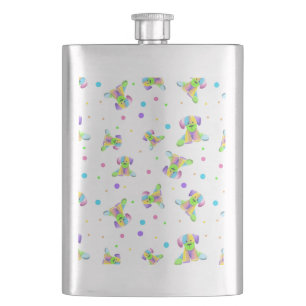 rainbow kids dog puppy polka dot bright fun colour hip flask