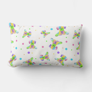 rainbow kids dog puppy polka dot bright fun colour lumbar cushion